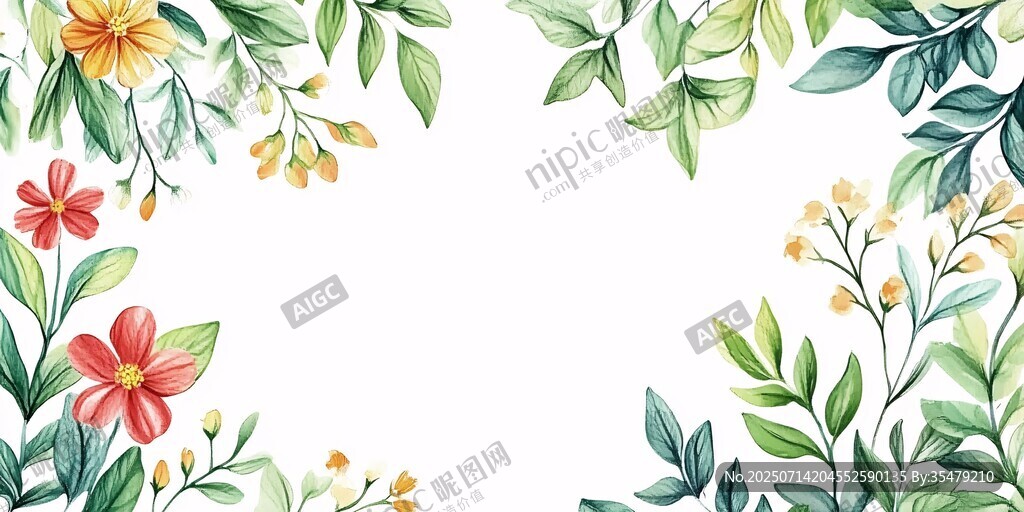 水彩花卉邊框裝飾圖