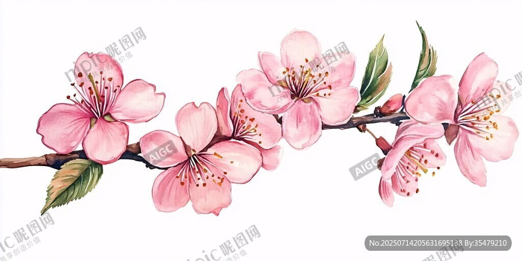 粉色桃花枝插畫