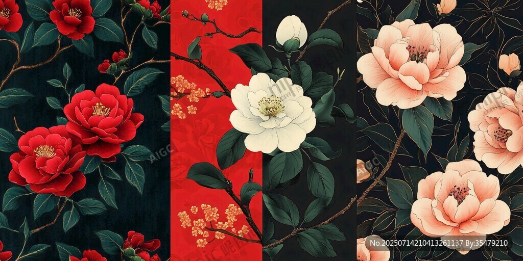 中式花卉圖案精美組合