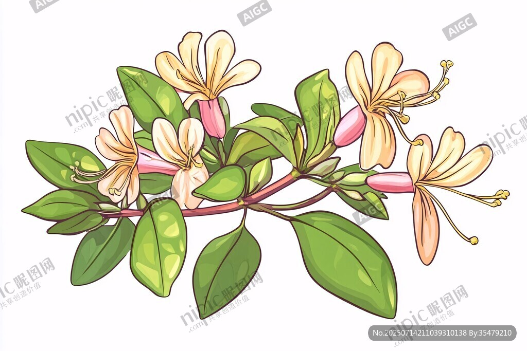 手繪金銀花插畫植物圖
