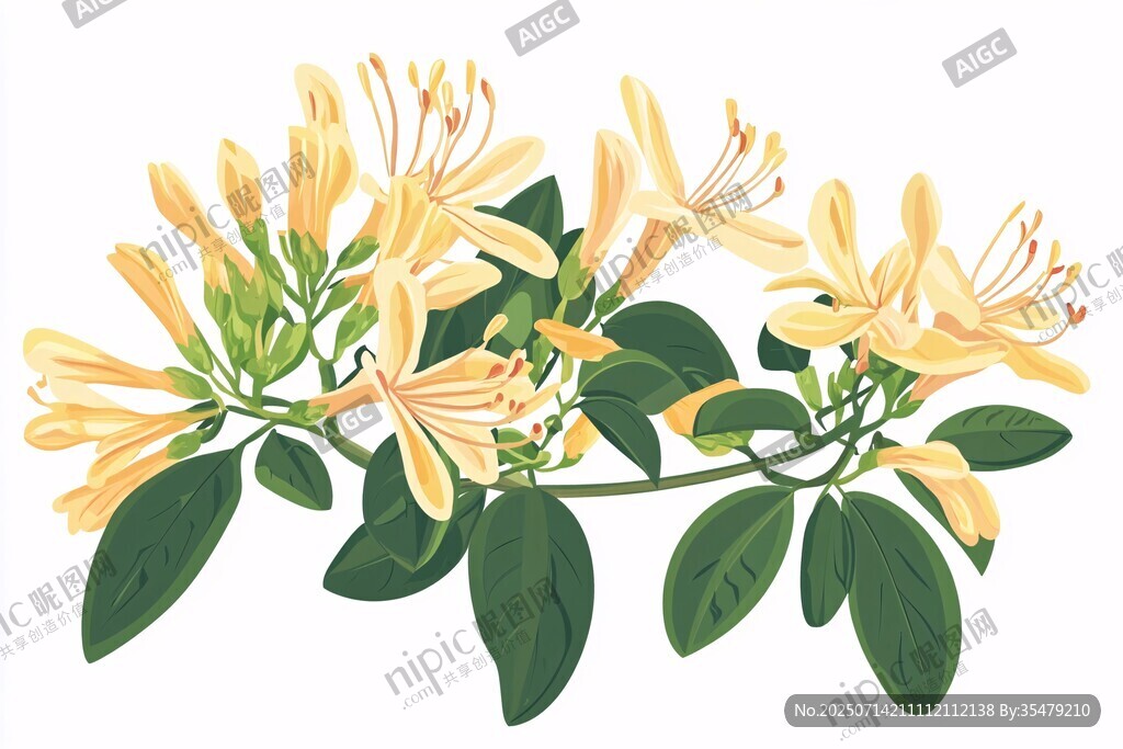 金黃金銀花枝插畫