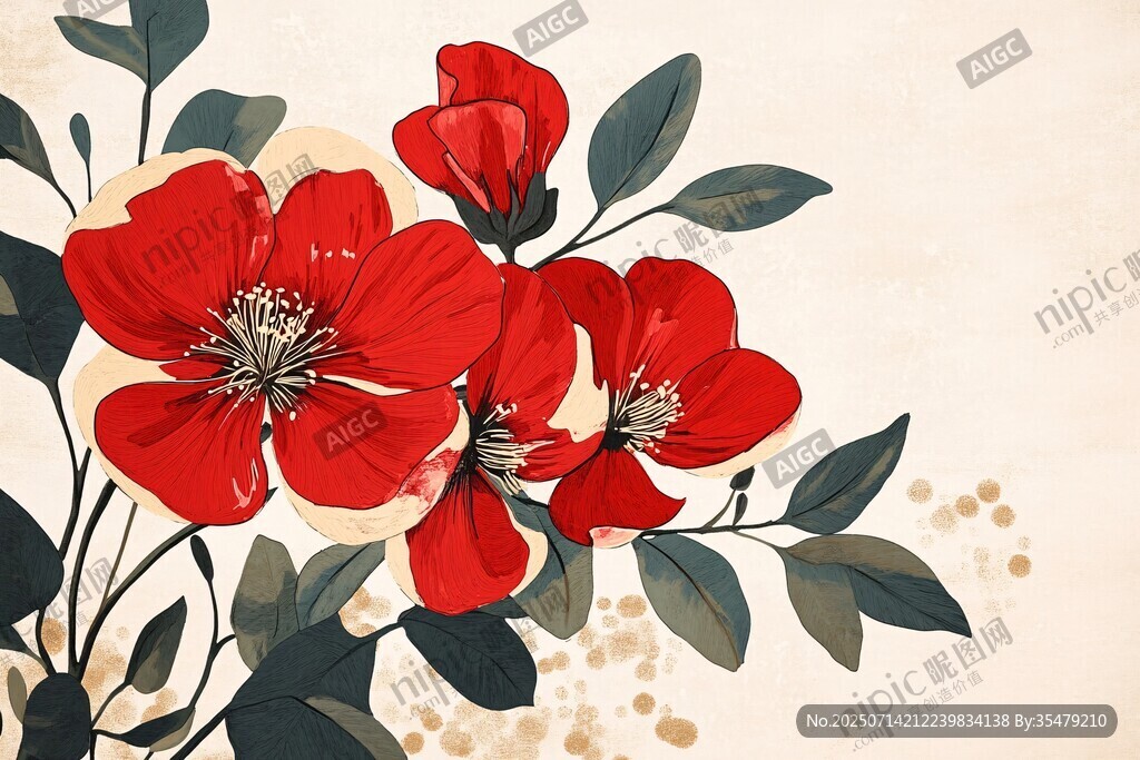 紅色花卉插畫 清新自然風(fēng)
