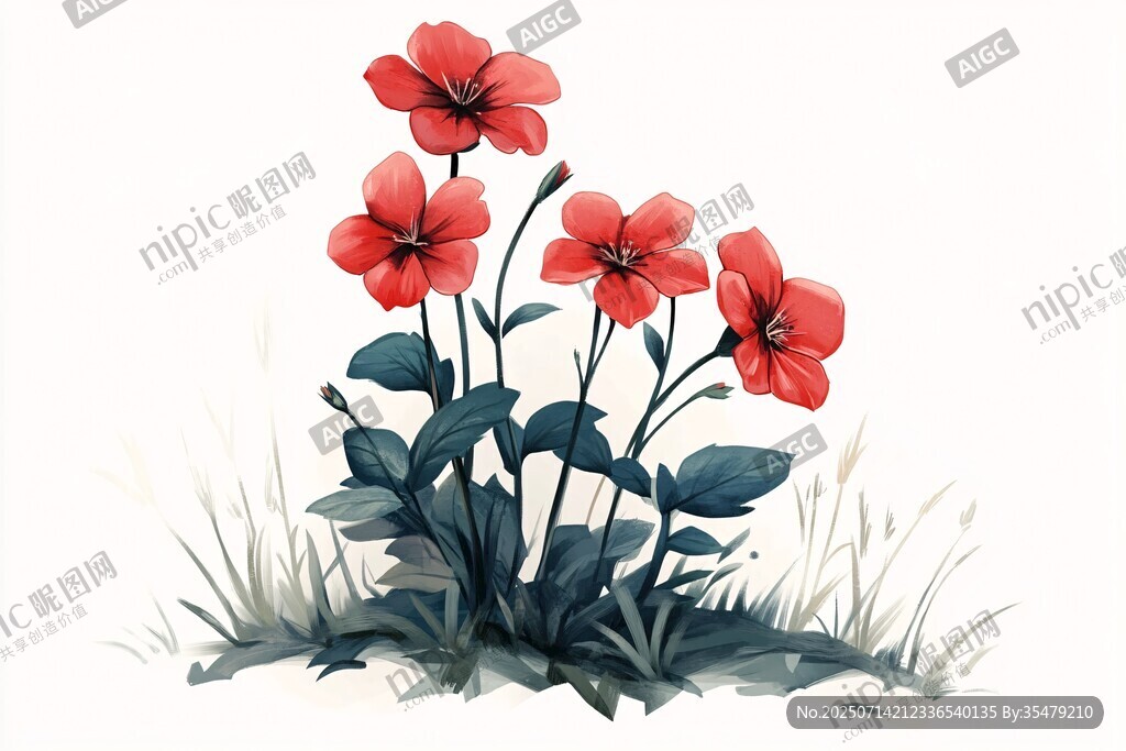 紅色花卉插畫(huà) 清新自然風(fēng)