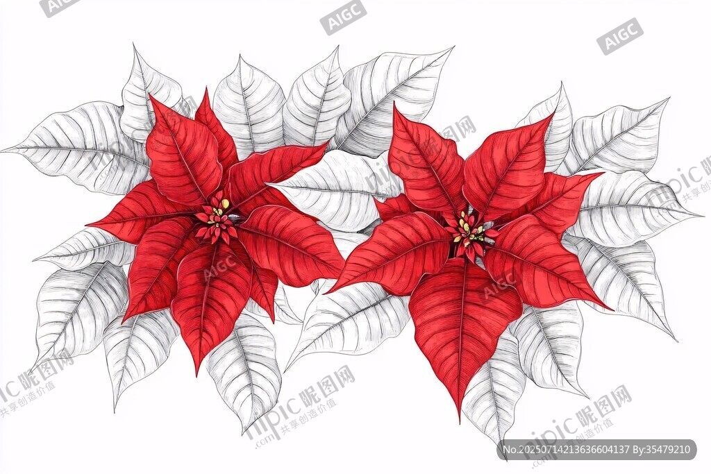 紅色一品紅花卉插畫(huà)