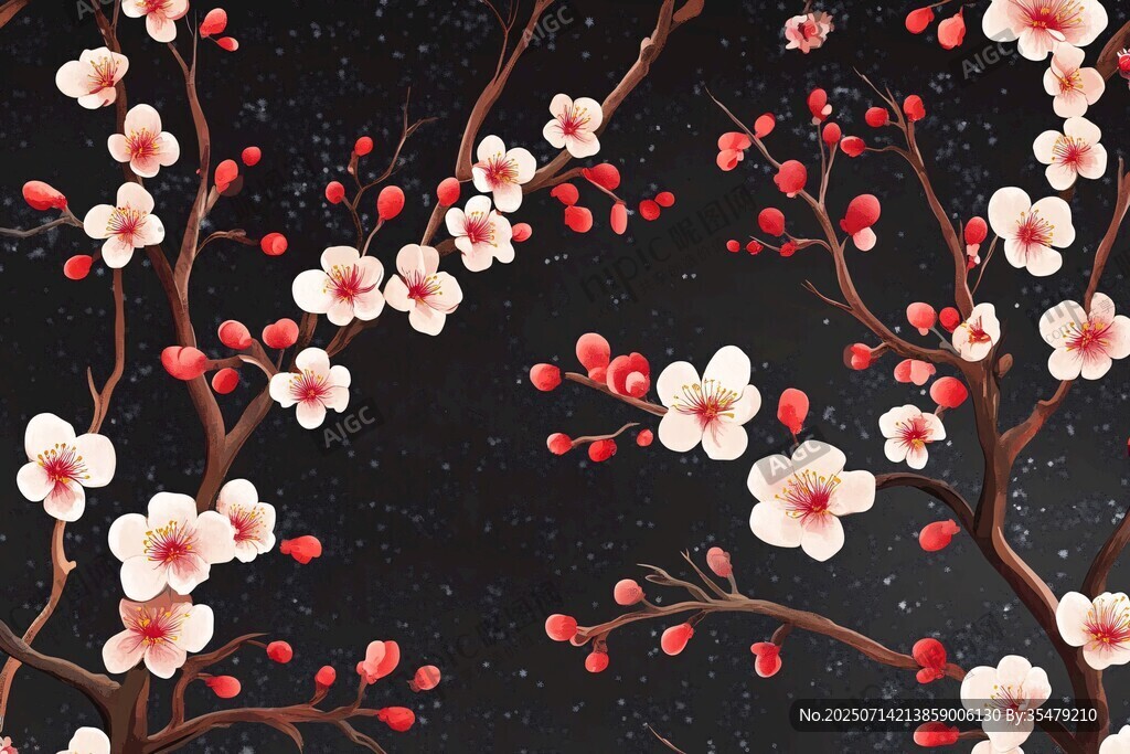夜空中綻放的美麗櫻花