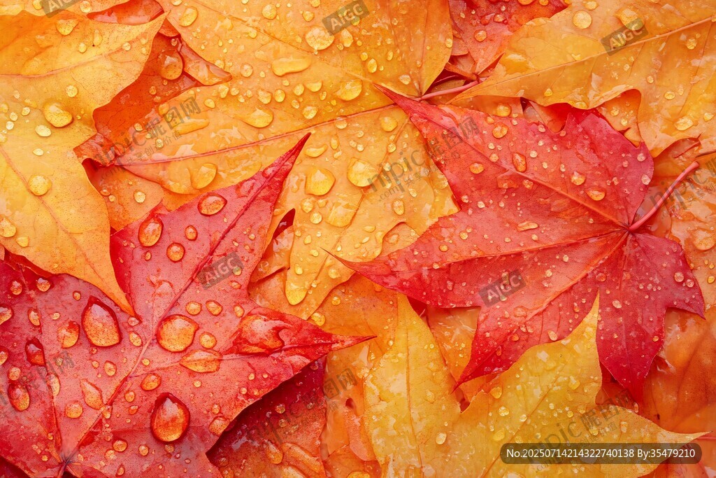 秋雨潤秋葉的絢麗景致