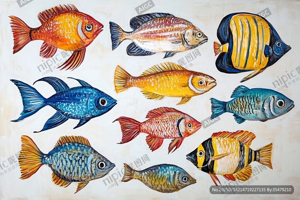 多彩手繪觀賞魚類集合