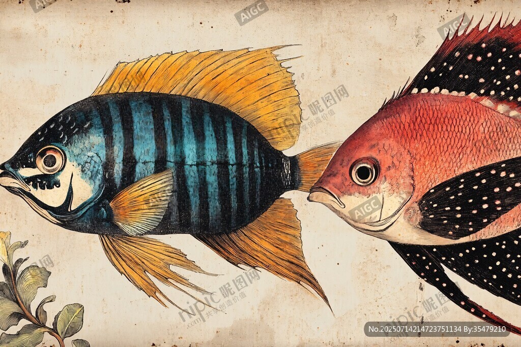 復(fù)古風(fēng)雙色觀賞魚(yú)插畫(huà)