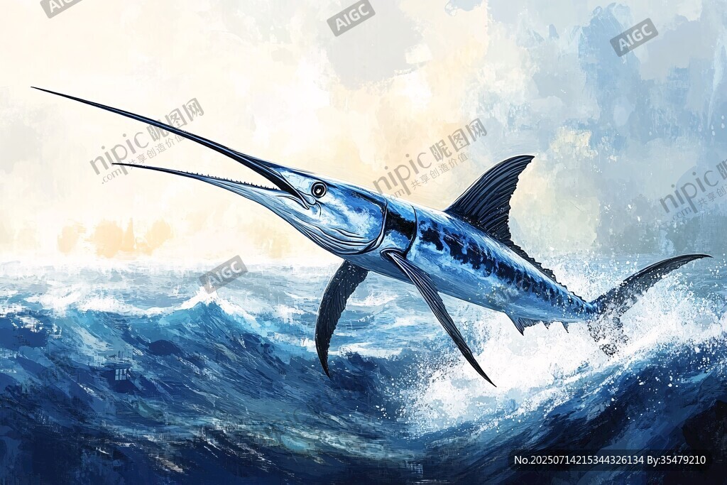 躍出海面的藍(lán)色劍魚