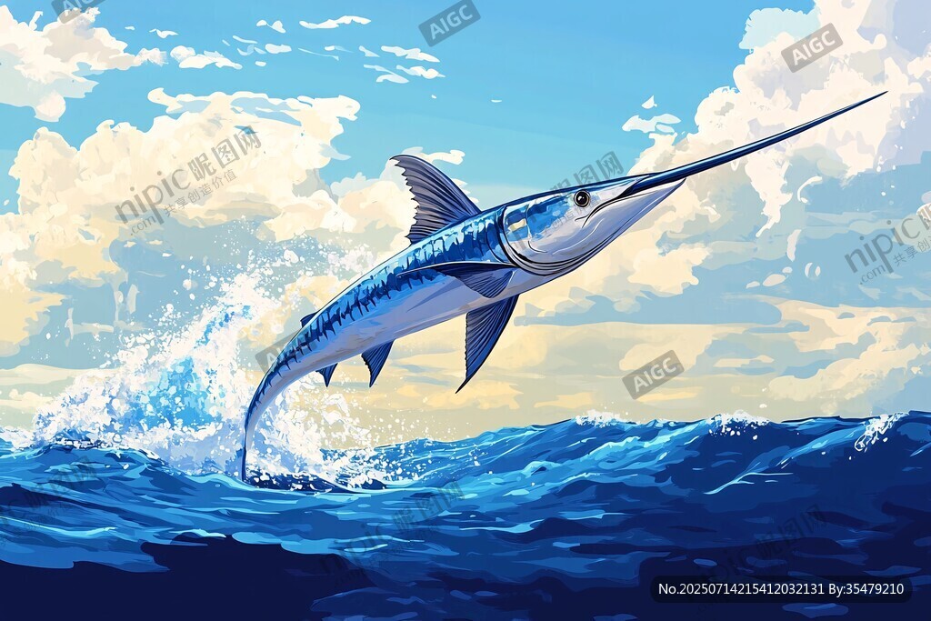 躍出海面的藍色劍魚