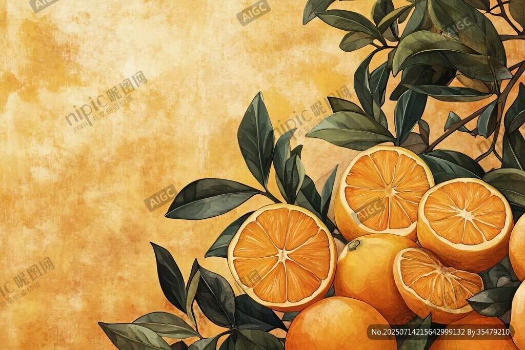 橙香滿溢的清新水果插畫