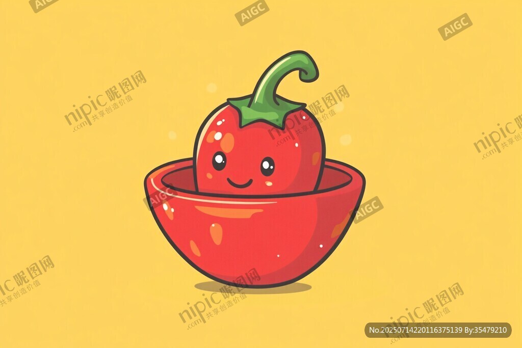 可愛(ài)紅椒在碗中微笑