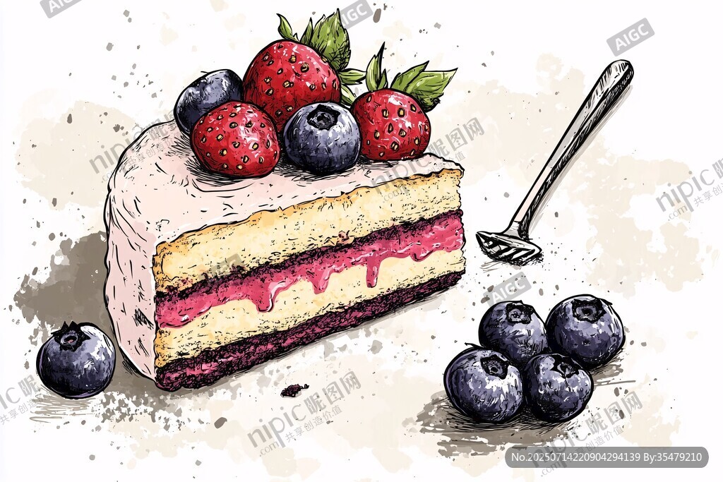 美味漿果蛋糕插畫