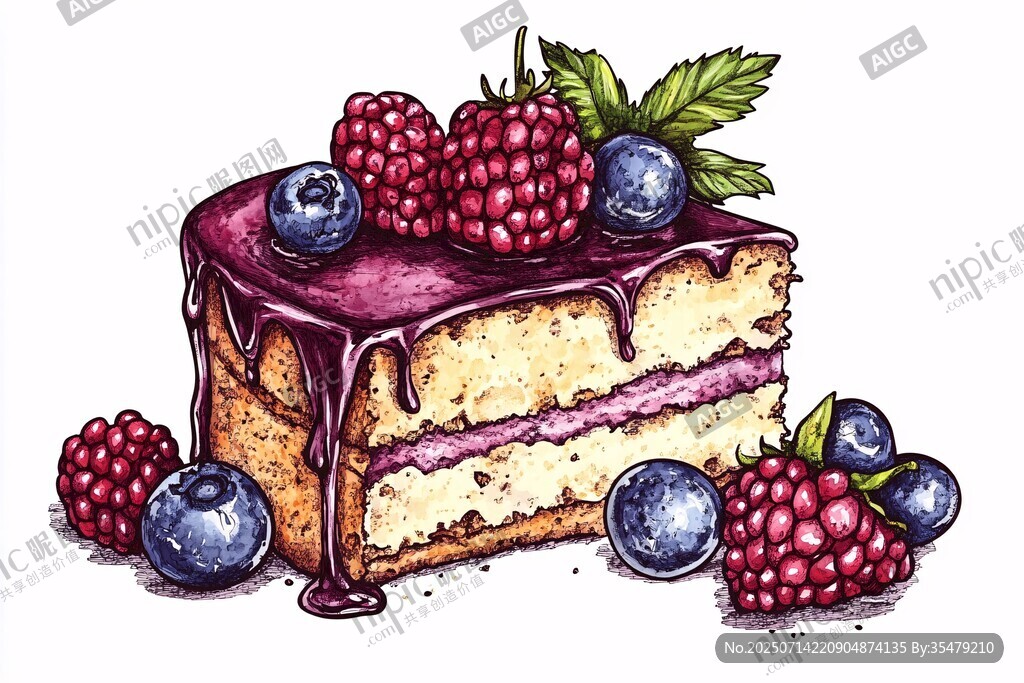 美味漿果蛋糕插畫