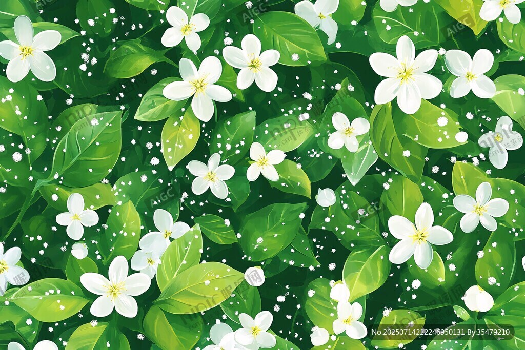 清新綠葉白花背景圖