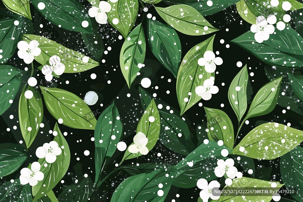 綠葉白花夢(mèng)幻背景圖案