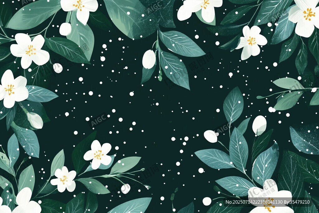 清新茉莉花綠葉背景圖