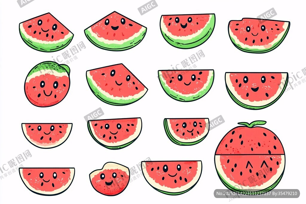可愛表情西瓜插畫集合