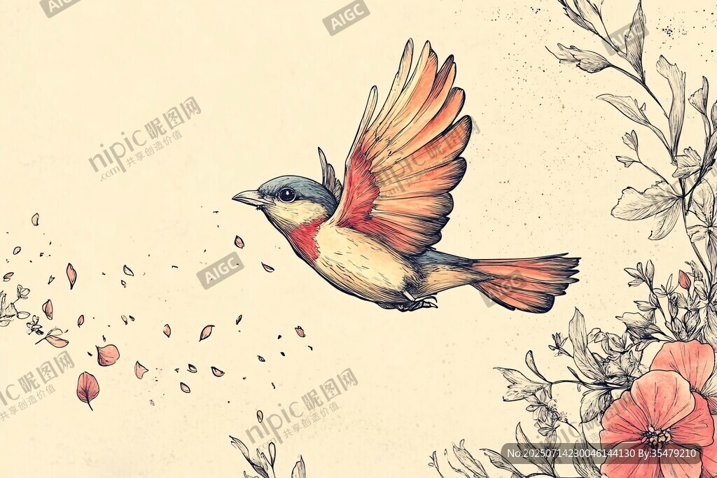 飛鳥穿梭繁花間