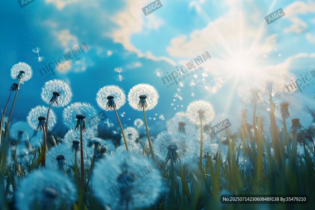 陽光下的蒲公英夢幻美景