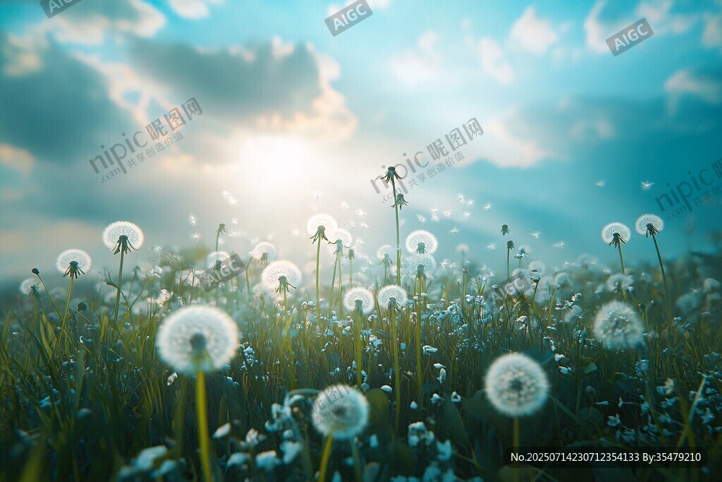 陽光下的蒲公英花海