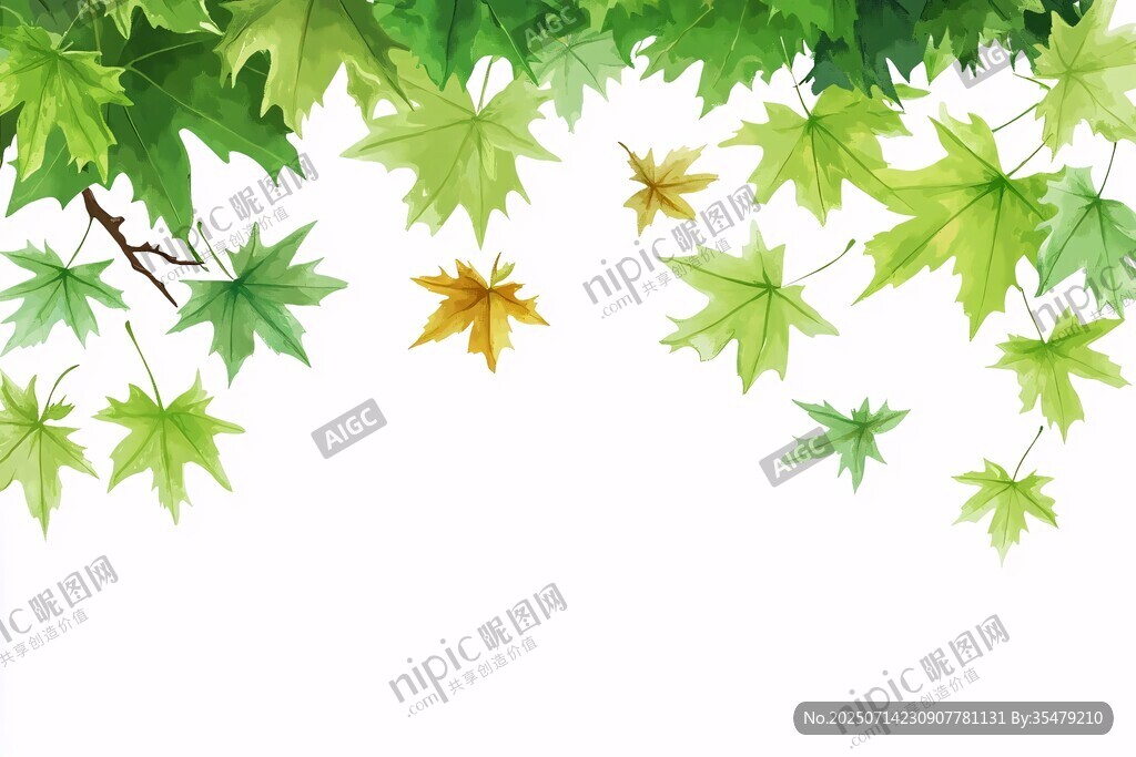 清新綠葉水彩背景圖