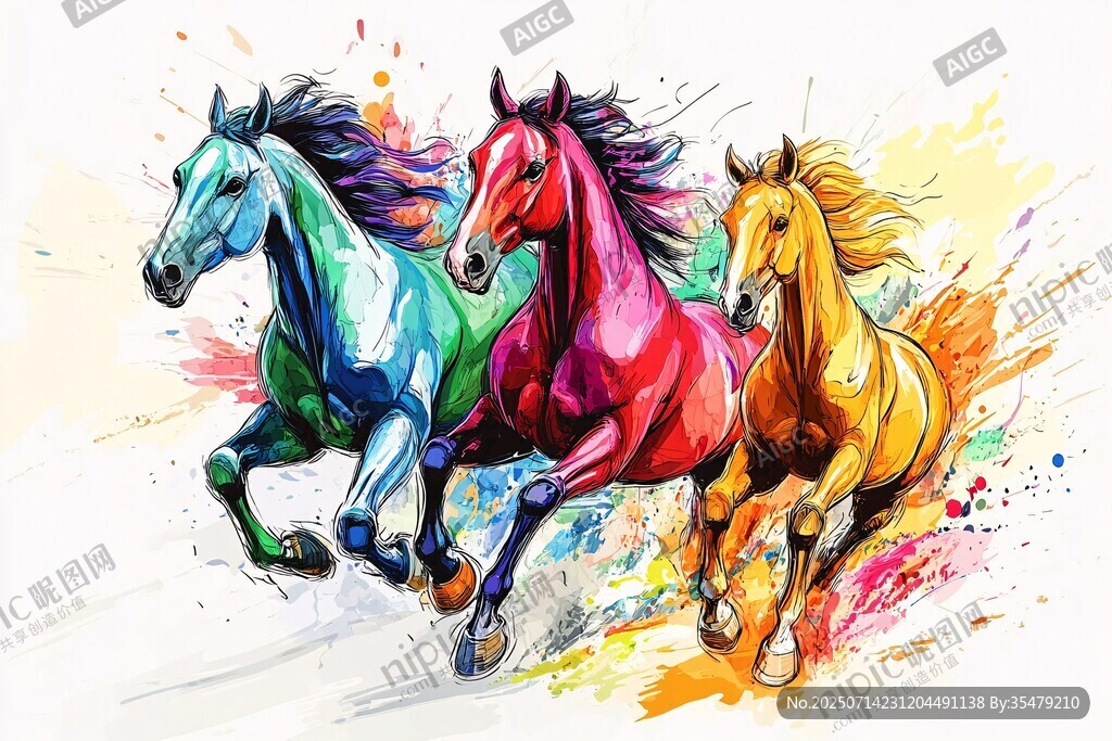 彩色奔馬圖