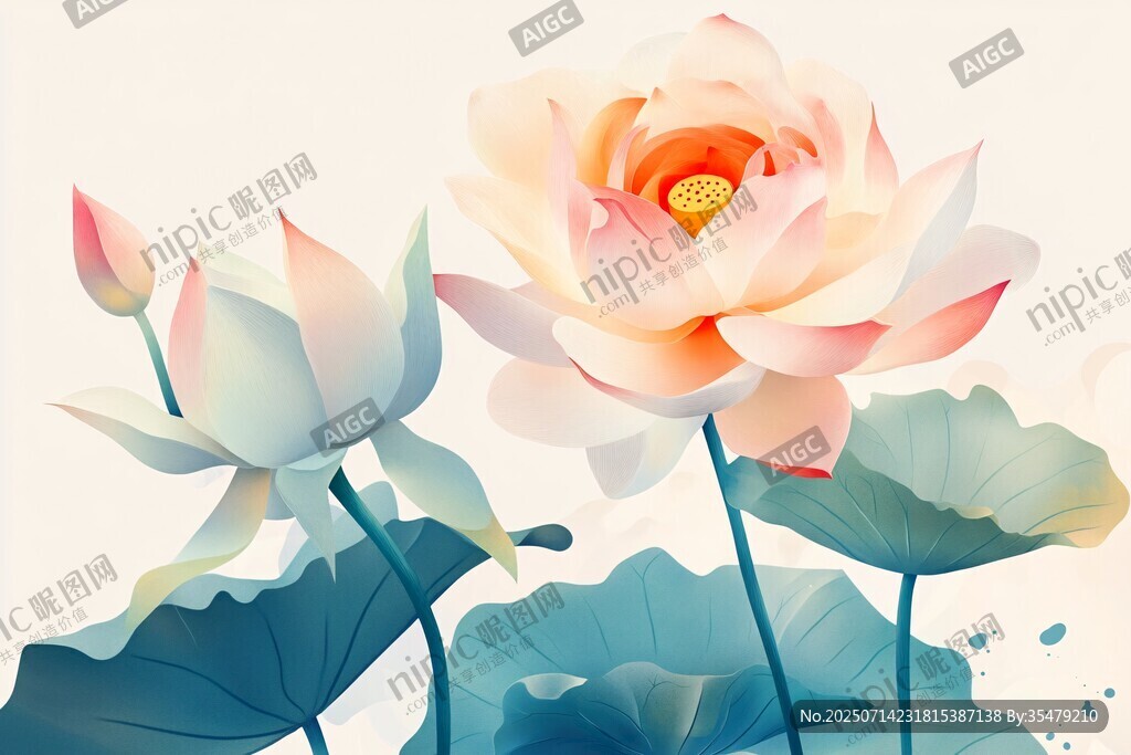 水墨風(fēng)盛開(kāi)荷花插畫(huà)