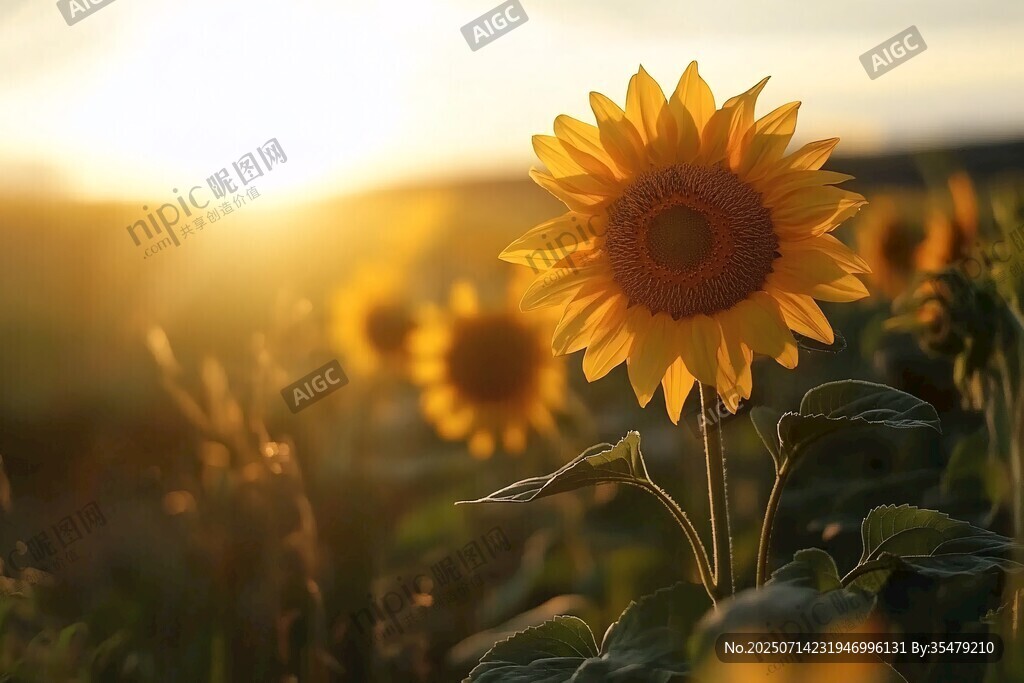 夕陽下的向日葵花田