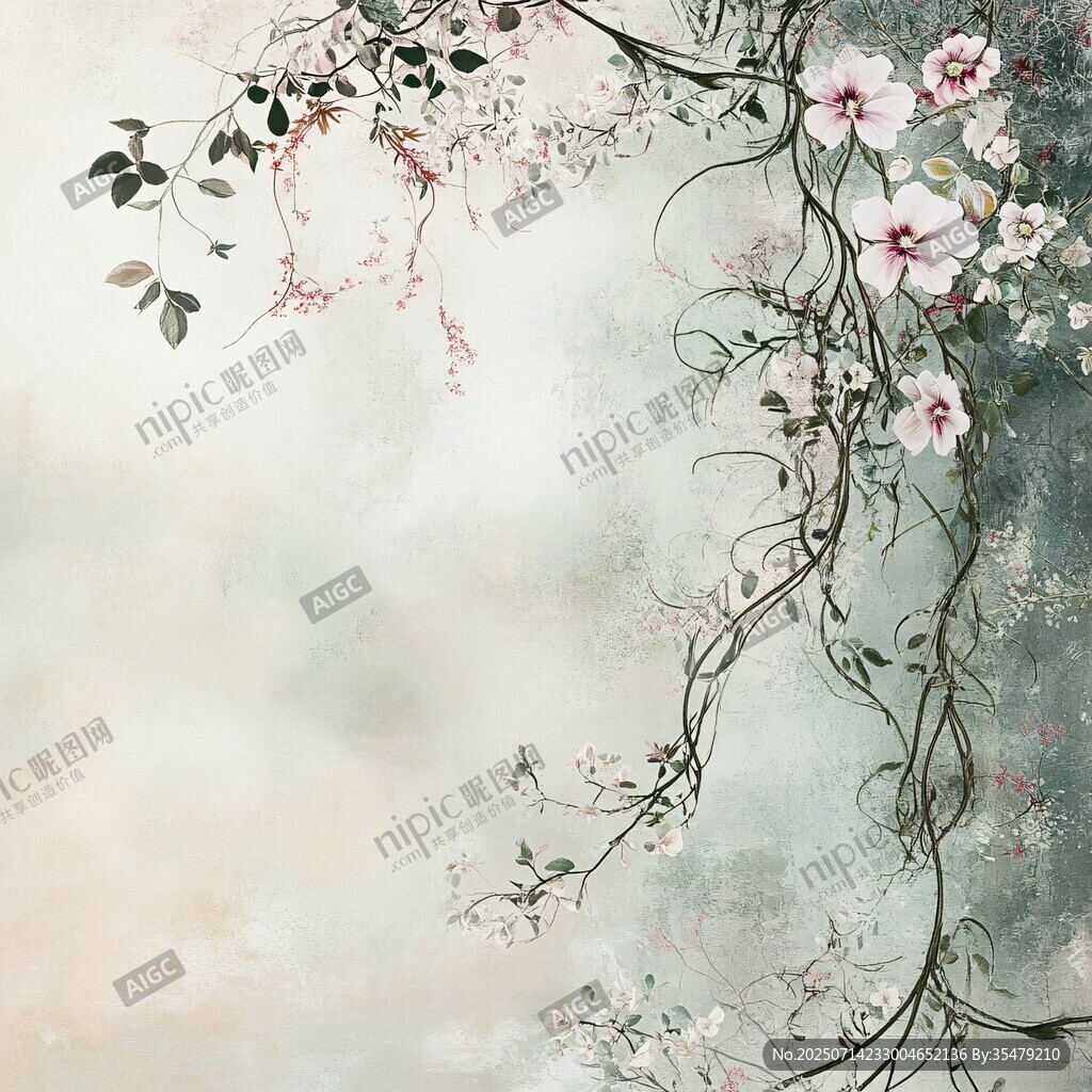 水墨花卉藤蔓背景圖