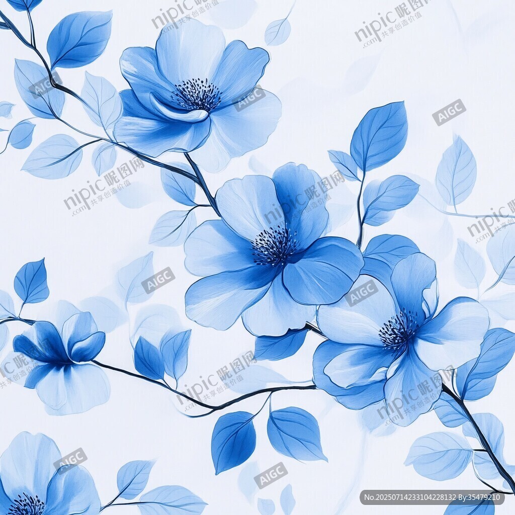 藍色花卉圖案背景紋理