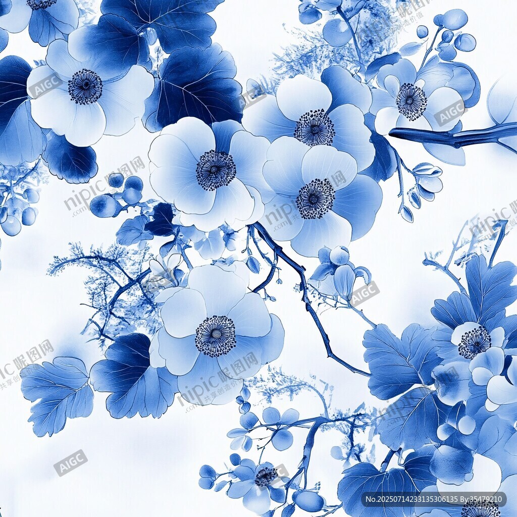 藍(lán)白花卉圖案 雅致清新風(fēng)