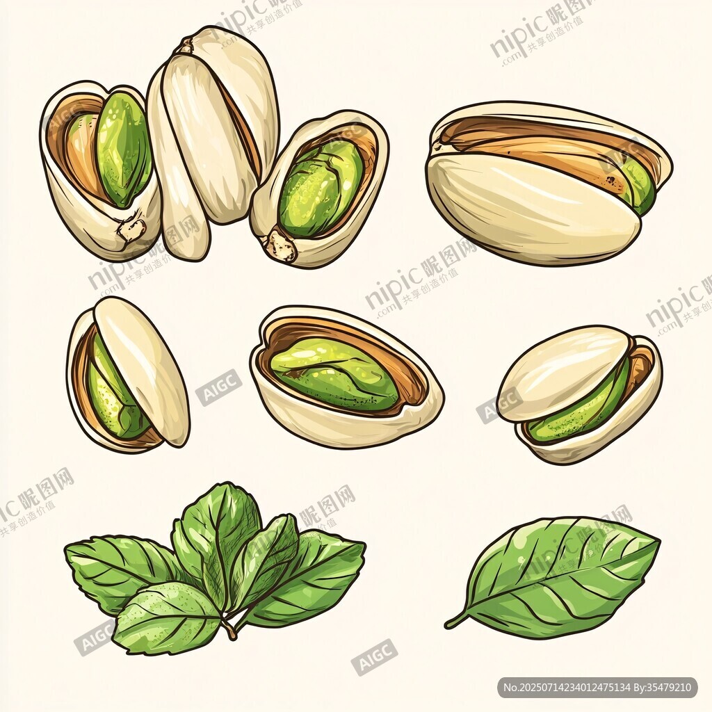 開心果及葉片插畫素材