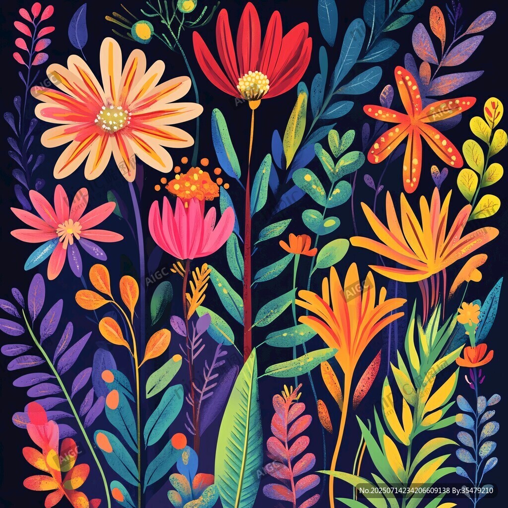 夢(mèng)幻絢麗花卉插畫圖案
