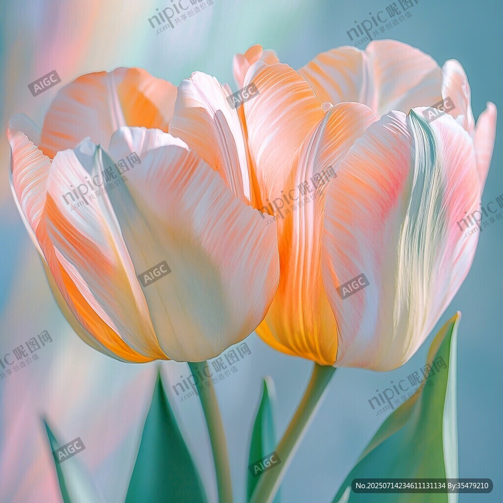 夢幻雙色郁金香花卉圖