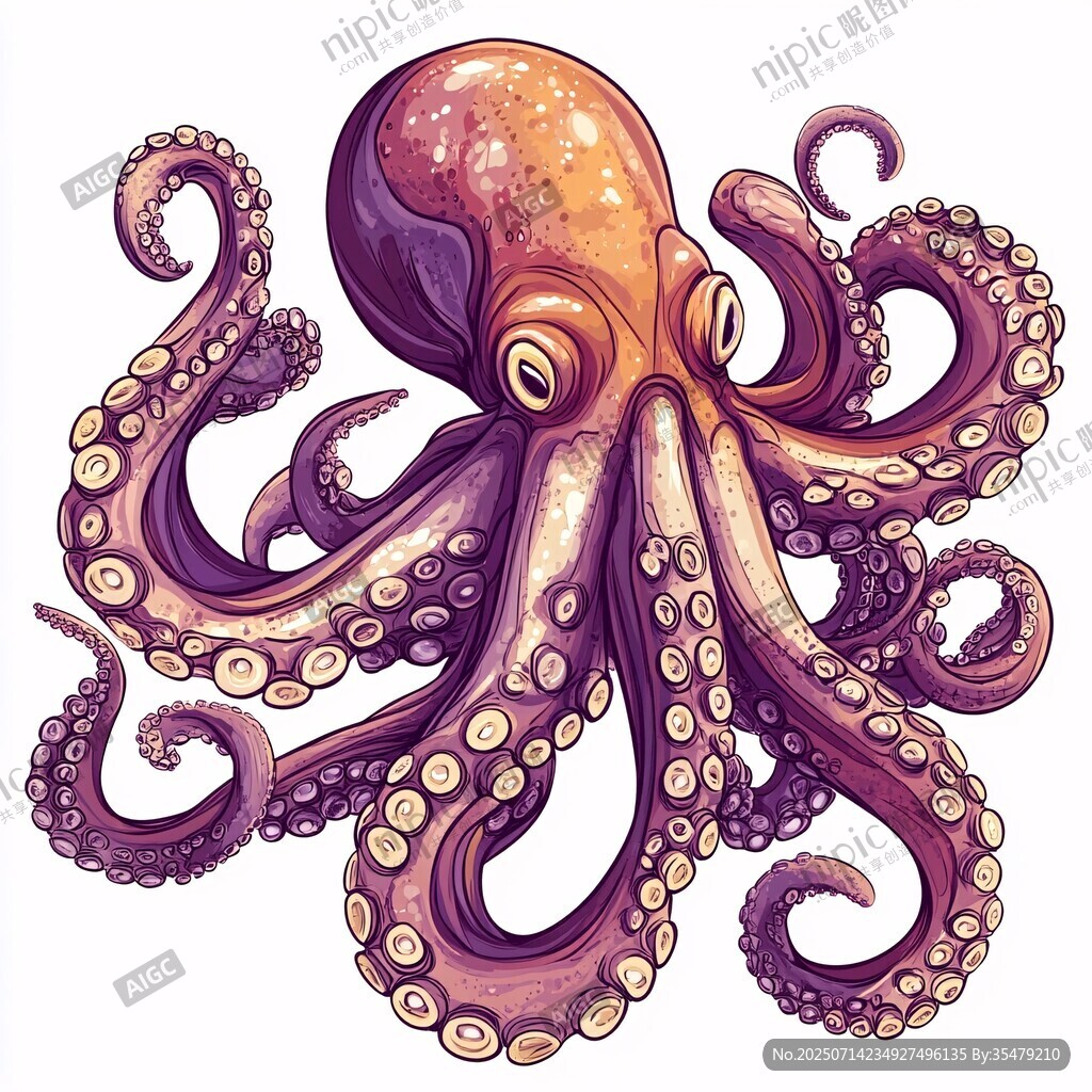 紫色卡通章魚插畫