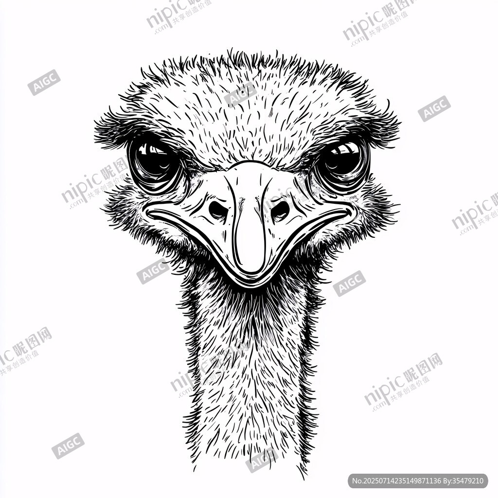 鴕鳥頭部素描圖