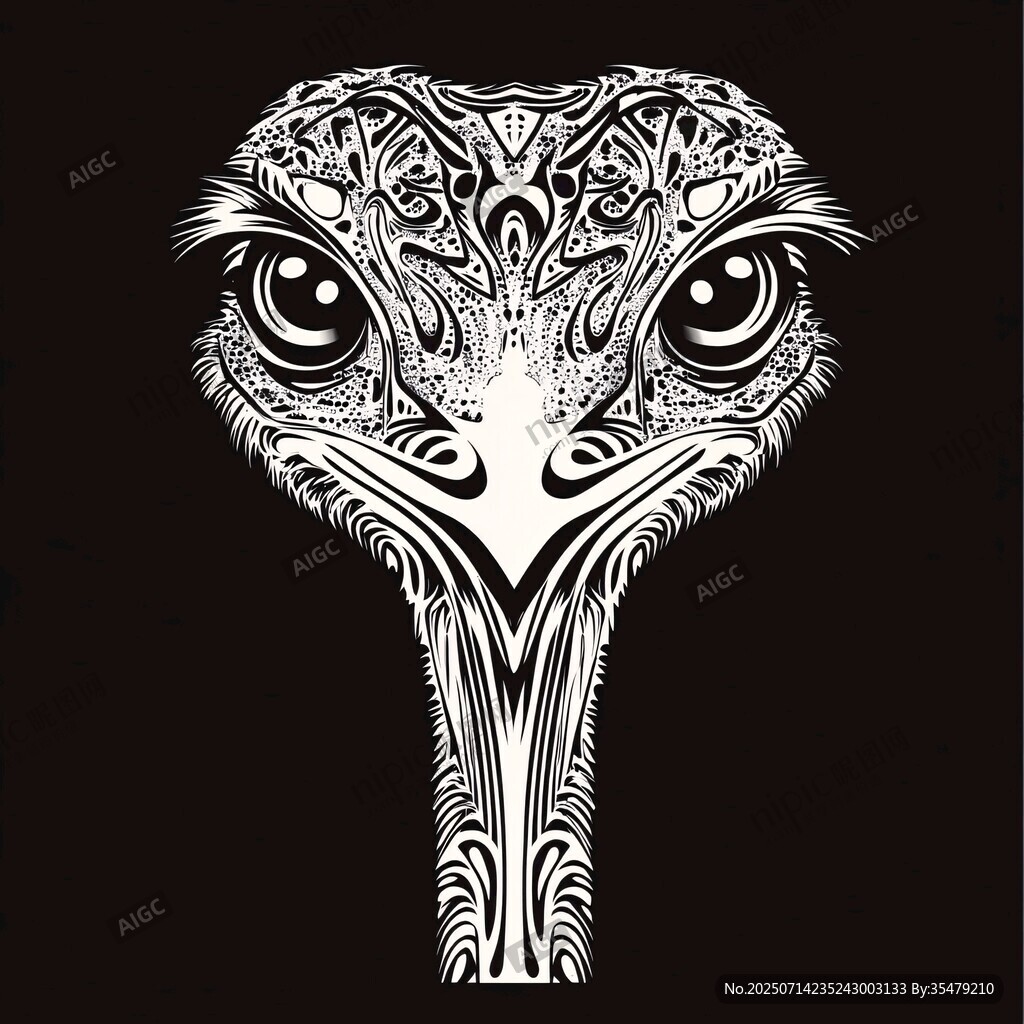 黑白鴕鳥頭圖騰風(fēng)格插畫