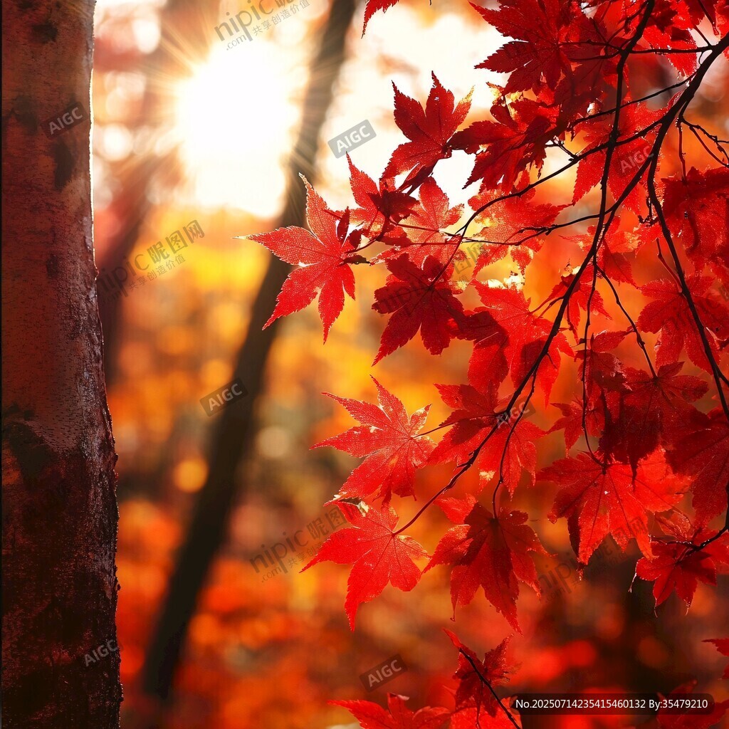 秋日紅楓映暖陽