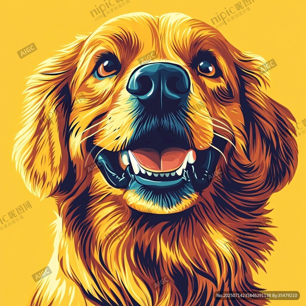 微笑的金毛犬插畫