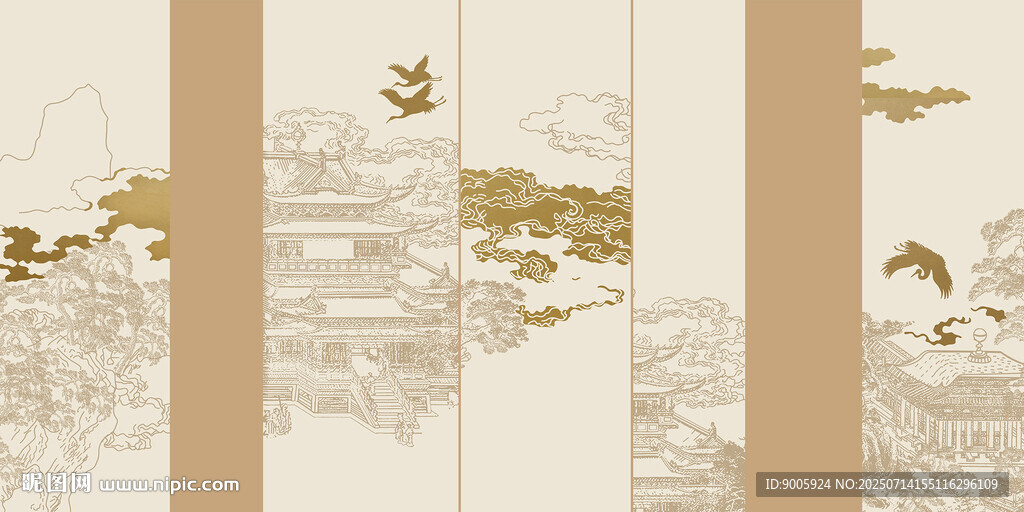中式古風(fēng)山水飛鳥(niǎo)裝飾畫(huà)