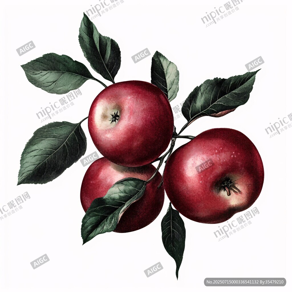 紅蘋果與綠葉的精致插畫