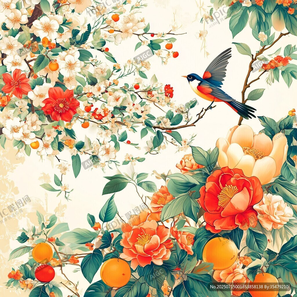 花鳥(niǎo)圖繪 繁花碩果伴飛鳥(niǎo)