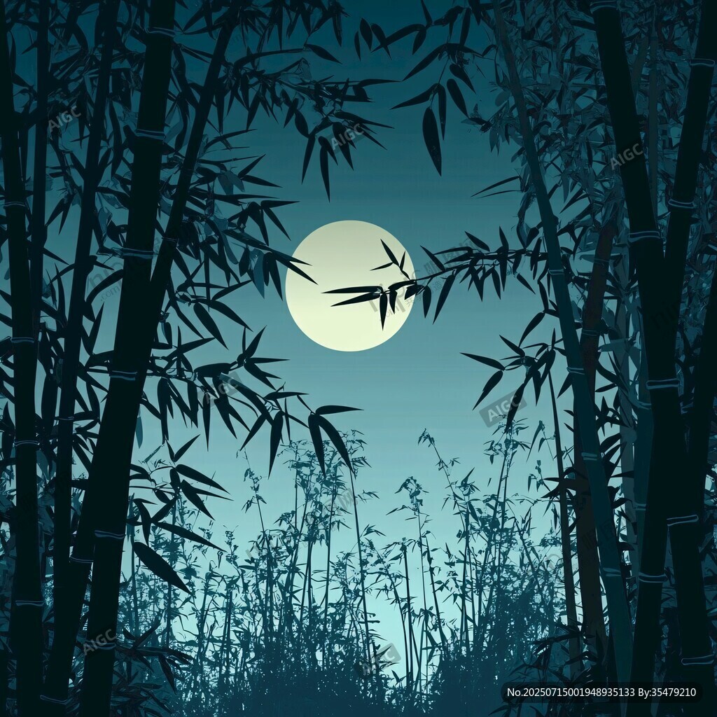 月夜竹林剪影