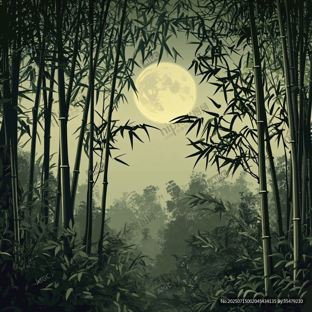 月夜竹林圖