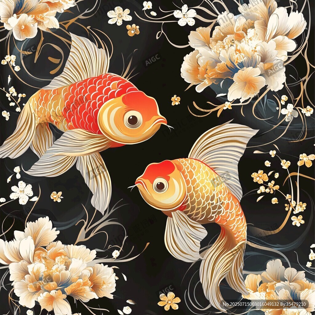 錦鯉戲花圖