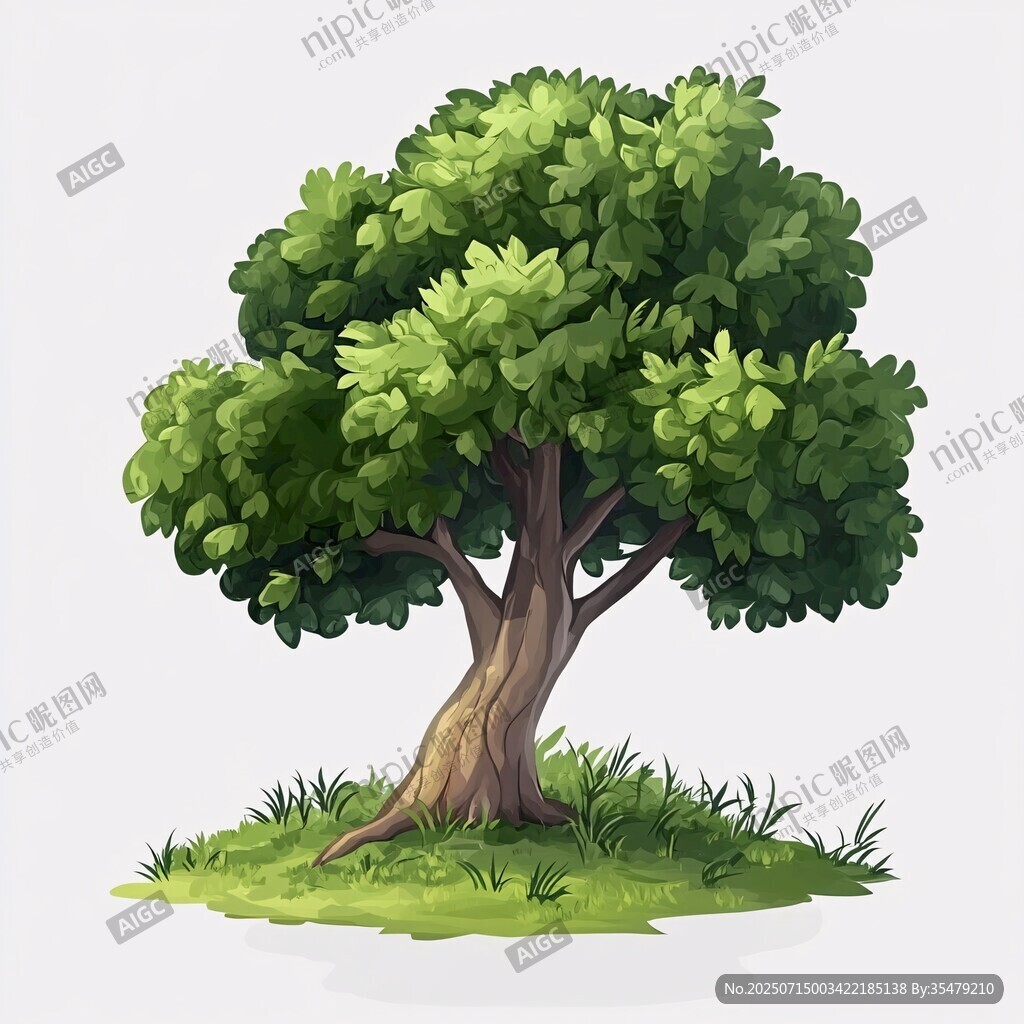 卡通風(fēng)格茂盛的單棵綠樹