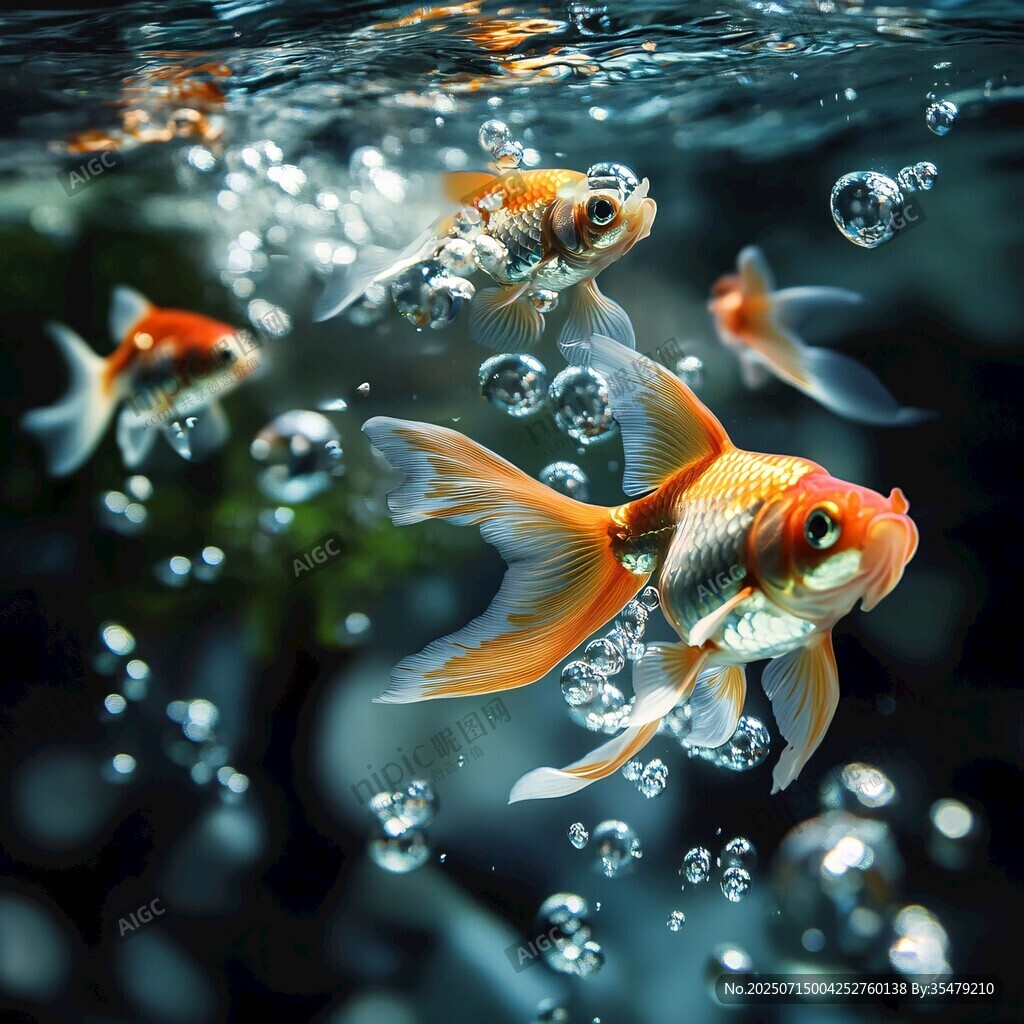 靈動金魚水中悠游