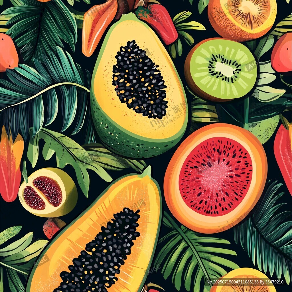 熱帶水果繽紛插畫