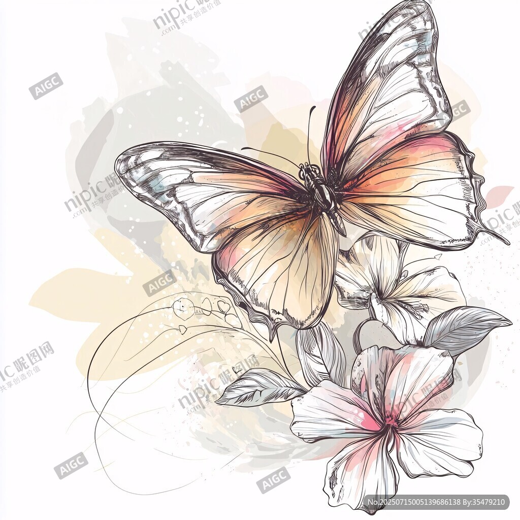 蝴蝶與花卉的夢(mèng)幻插畫(huà)